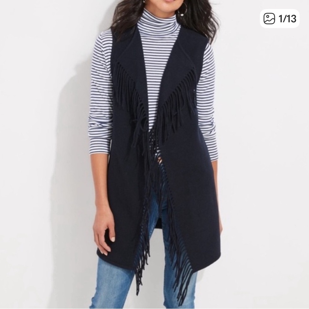 Vineyard Vines Beige Fringe Open Front Vest - Picture 3 of 9